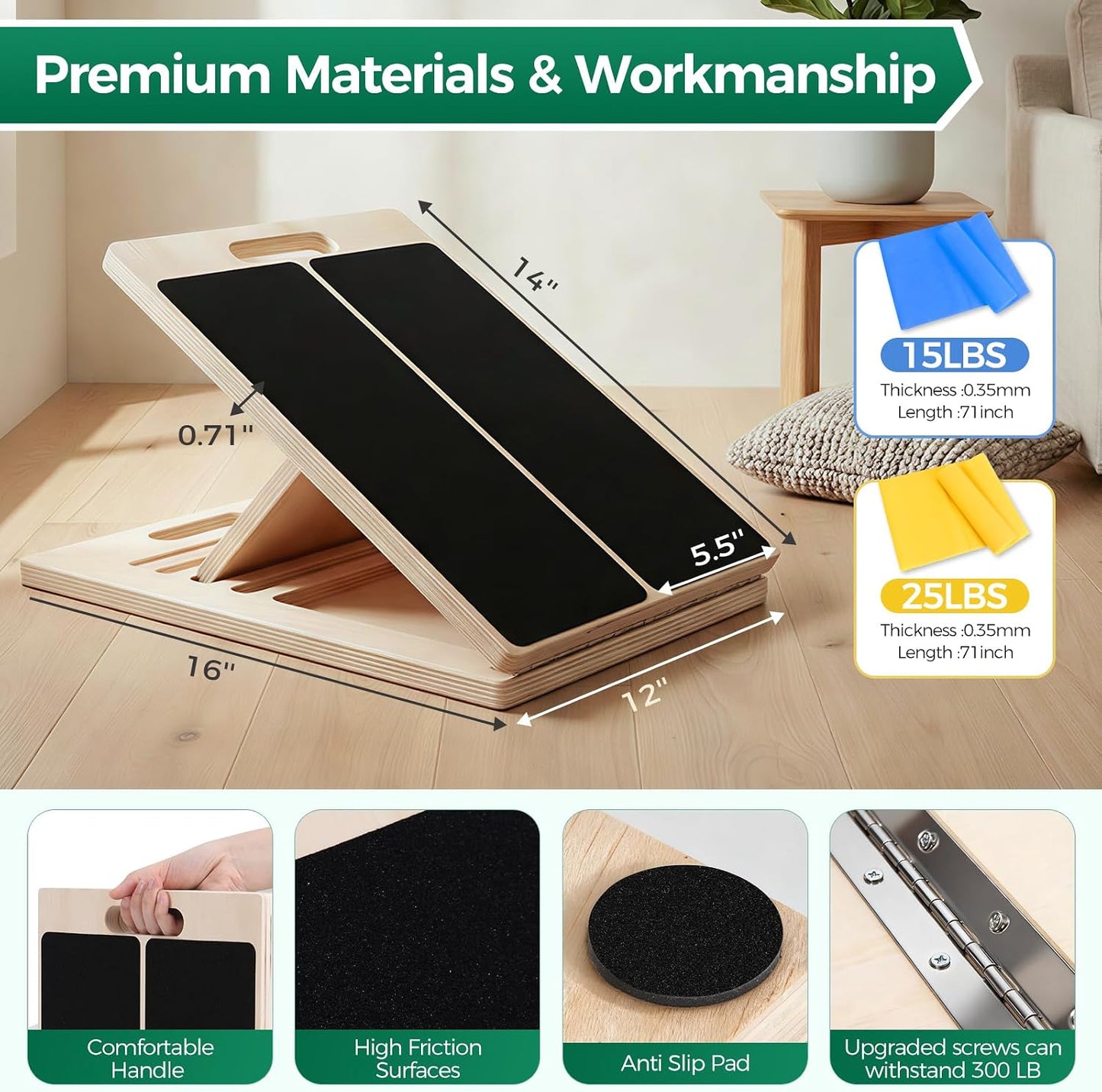 Slant Board for Calf Stretching, Wooden Slant Boards for Exercise, 300 Lbs Weight Capacity Squat Wedge, Premium Calf Stretcher, Physical Therapy Equipment for Rehab & Strength Training