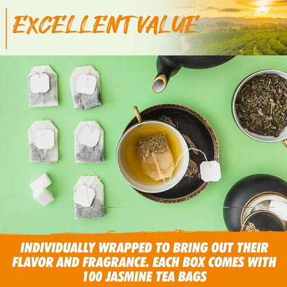 Fusion Organic Jasmine Green Tea - 200 Counts, Relaxing Jasmine Tea Bags, Floral Fragrance