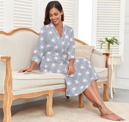 PrinStory Robes for Women 3/4 Sleeve Long Bath Robe XS-4XL