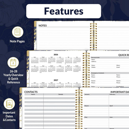 SUNEE Academic Planner 2026-2027 – Weekly & Monthly Planner, July 2026 to June 2027, 6.4"x8.3", Thick Paper, Tabs, Pockets, Bookmark, Spiral-Bound, Student Teacher Organizer, Black