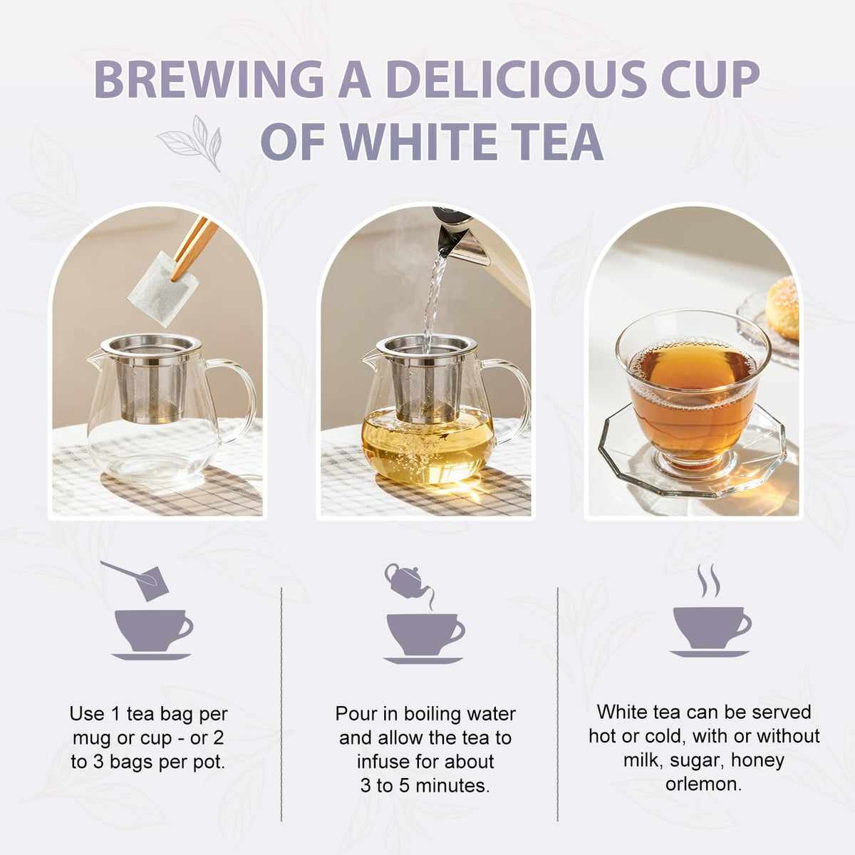 Soeos Organic White Tea, 100 Tea Bags, Individually Wrapped Teabags, Low Caffeine, Subtle Floral Aroma & Smooth Taste, Quality Tea for Everyday Brewing, Perfect for Hot or Iced Tea Lovers, 6.3oz (180g)