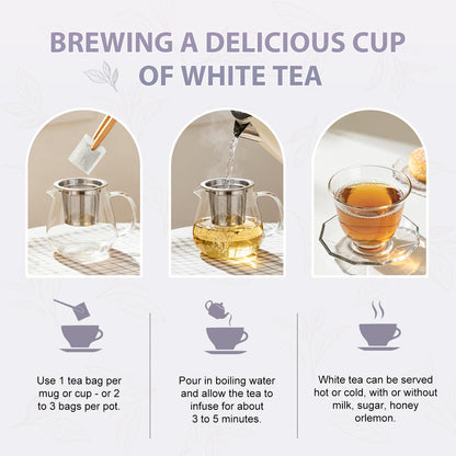 Soeos Organic White Tea, 100 Tea Bags, Pack of 2, Total 200 Teabags, Individually Wrapped Teabags, Low Caffeine, Subtle Floral Aroma & Smooth Taste, Quality Tea for Everyday Brewing, Perfect for Hot or Iced Tea Lovers, 6.3oz (180g) of Each