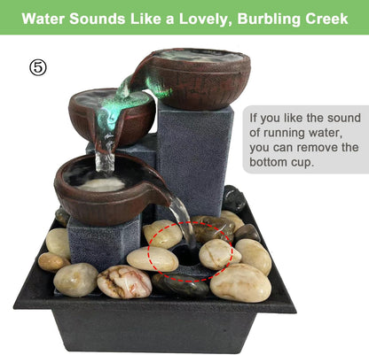 Small Indoor Water Fountain, Zen Meditation Waterfall Feature with Automatic Pump & Natural River Rocks, Tabletop Waterfall Fountain for Office Living Room Bedroom, 7.48” Tall