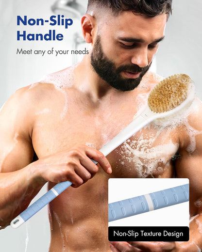 Dry Brushing Body Brush for Massage - Natural Boar Bristle Exfoliating Brush with Massage Nodes for Lymphatic Drainage, Cellulite, Blood Circulation Improving Skin Health for Women Men Elderly(Grey)