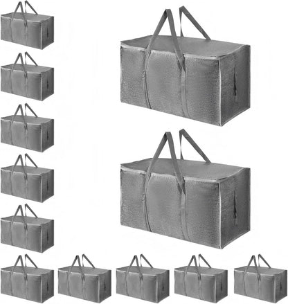 Moving Bags Extra Large - Heavy Duty Storage Totes with Wrap-Around Handles & Reinforced Zippers - Foldable Moving Box Alternative, Water-Resistant for Dorm, Closet & Under Bed Storage (Clear)