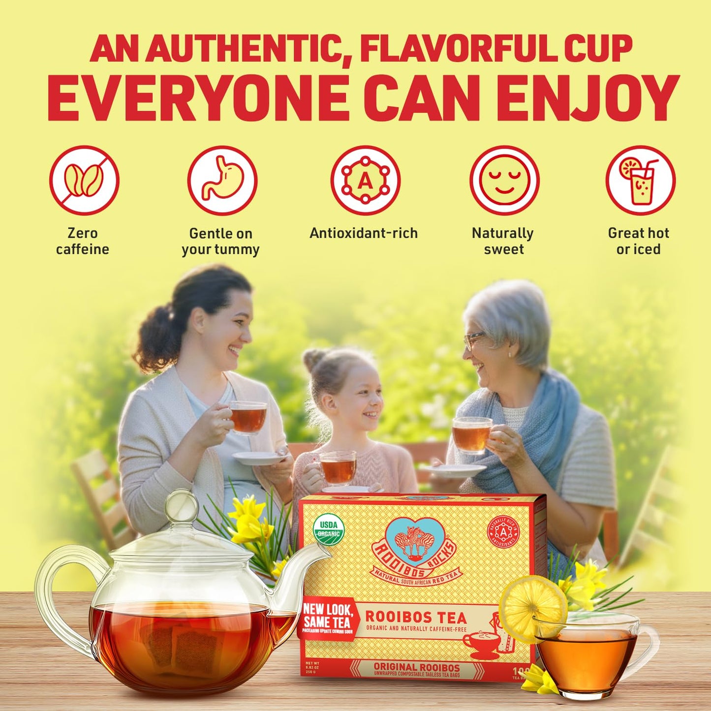 Caffeine Free Organic Rooibos Tea Bags 80 - Naturally Sweet Herbal Tea Safe for Kids & Pregnant Women – Low Tannin Premium South African Tea Red Tea - Sustainably & Ethically Farmed Red Rooibos Tea