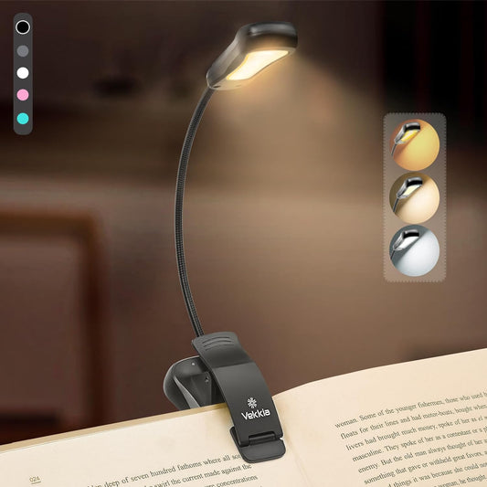Vekkia Rechargeable Book Light for Reading in Bed, 3 Color x 3 Brightness, Lightweight Reading Light, Up to 70 Hours Lighting, Great for Readers, Travel (Blue)