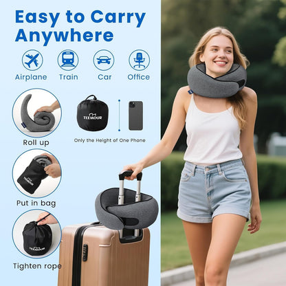 Travel Pillow Neck Pillow for Airplane Travel Essentials - Memory Foam Travel Neck Pillow, Stops Head Bobbing With Eye Mask & Earplugs, Portable Carry Bag for Long Flights| Airplane Accessories Black