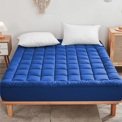 Queen Mattress Pad Cover Cooling Mattress Topper Pillow Top with Down Alternative Fill (8-21” Fitted Deep Pocket Queen Size) White
