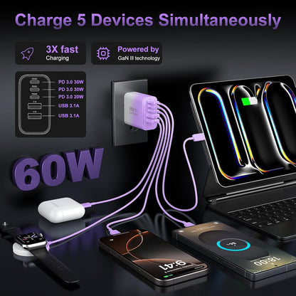 USB C Charger Block Fast Charging, 60W Phone Charger USBC Wall Plug Adapter