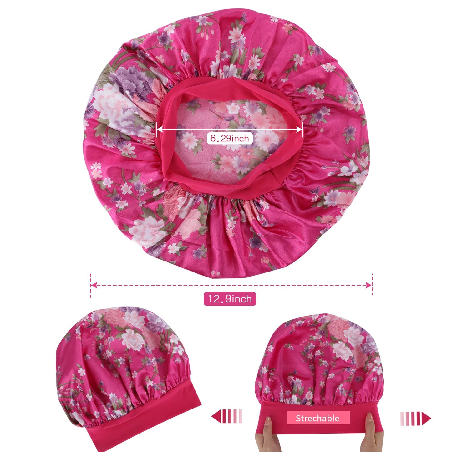 ROYBENS Satin Bonnet Hair Bonnet for Sleeping- 4 Pack Large Bonnets for Women with Elastic Soft Band for Curly Hair Braids