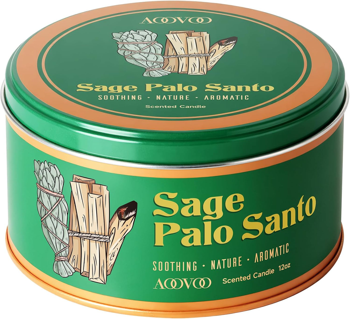 AOOVOO Sage Candle for Cleansing - 3 Wick 12oz Large Scented Candle with Crystals & Sage Leaves Inside, Soy Candles Non Toxic for Meditation Spiritual Gift, Aromatherapy Candle for Women Men