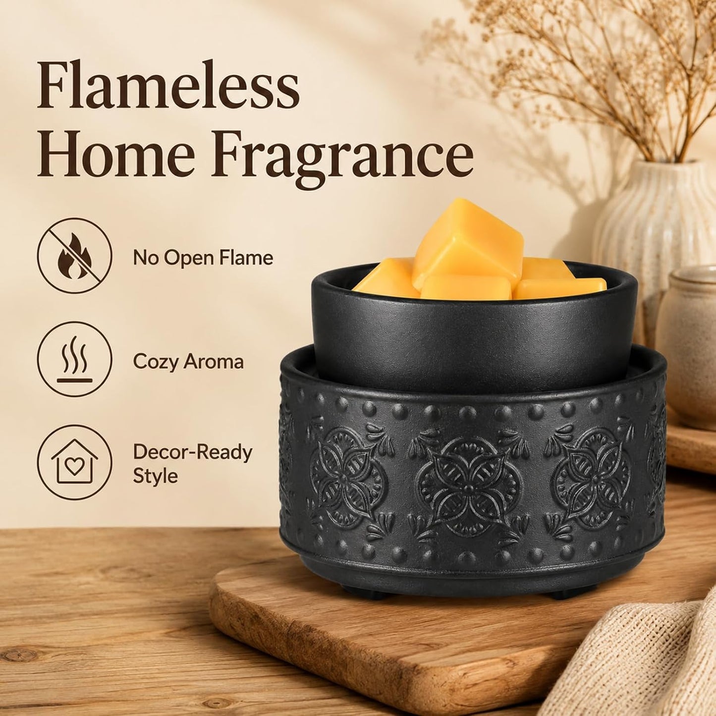 mocosa Ceramic Wax Melt Warmer, 3-in-1 Electric Wax Warmer for Scented Wax Melts, Flameless Candle Wax Burner for Home Fragrance, Bedroom Bathroom Office Decor, Gifts for Women Mom(Beige-Granular)