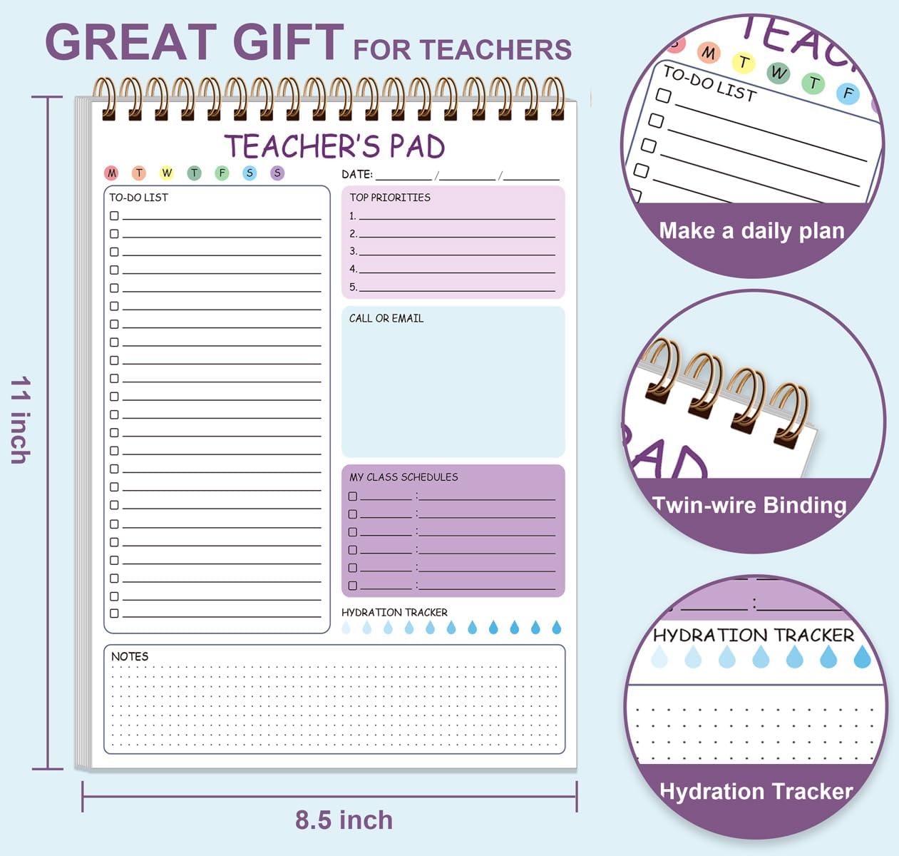 Teacher Notepad - A4 Teacher To Do List Notepad, Spiral Checklist Notebook Organizer for Teachers Notes Task Appointment, Teacher Appreciation Gifts, 8'' x 11'', Green