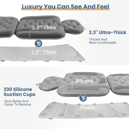Luxury Bath Cushion, Full Body Bathtub Pillow with 160 Suction Cups, Bath Mat for Head and Neck Support, with Laundry Bag (Blue, 51" x 16")