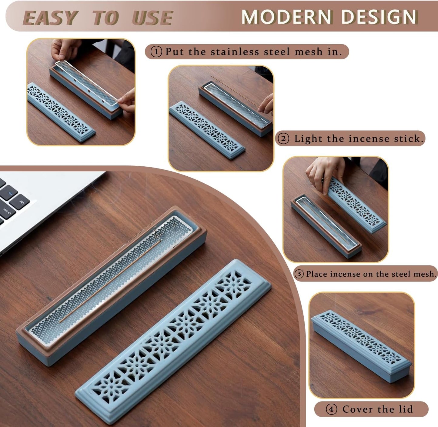 CEREMONY Incense Holder for Sticks, Ceramic Insence-Stick Holder Ash Catcher, Incense Holder Timkburner for Meditation Yoga Spa Room Incense Holder (Lever Brown)