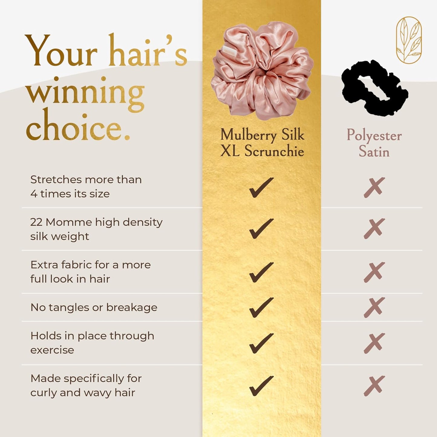 Silk Scrunchies for Women Ponytail Holders – Oversized Mulberry Silk Scrunchies – Extra Large No Damage Hair Ties for Curly, Thick, and Thin - Hair Accessories for Women – Black, XL By Curlfriend