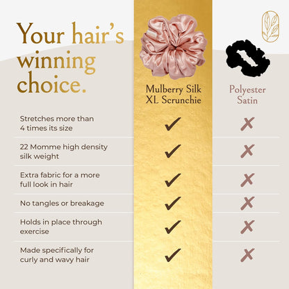 Silk Scrunchies for Women Ponytail Holders – Oversized Mulberry Silk Scrunchies – Extra Large No Damage Hair Ties for Curly, Thick, and Thin - Hair Accessories for Women – Black, XL By Curlfriend