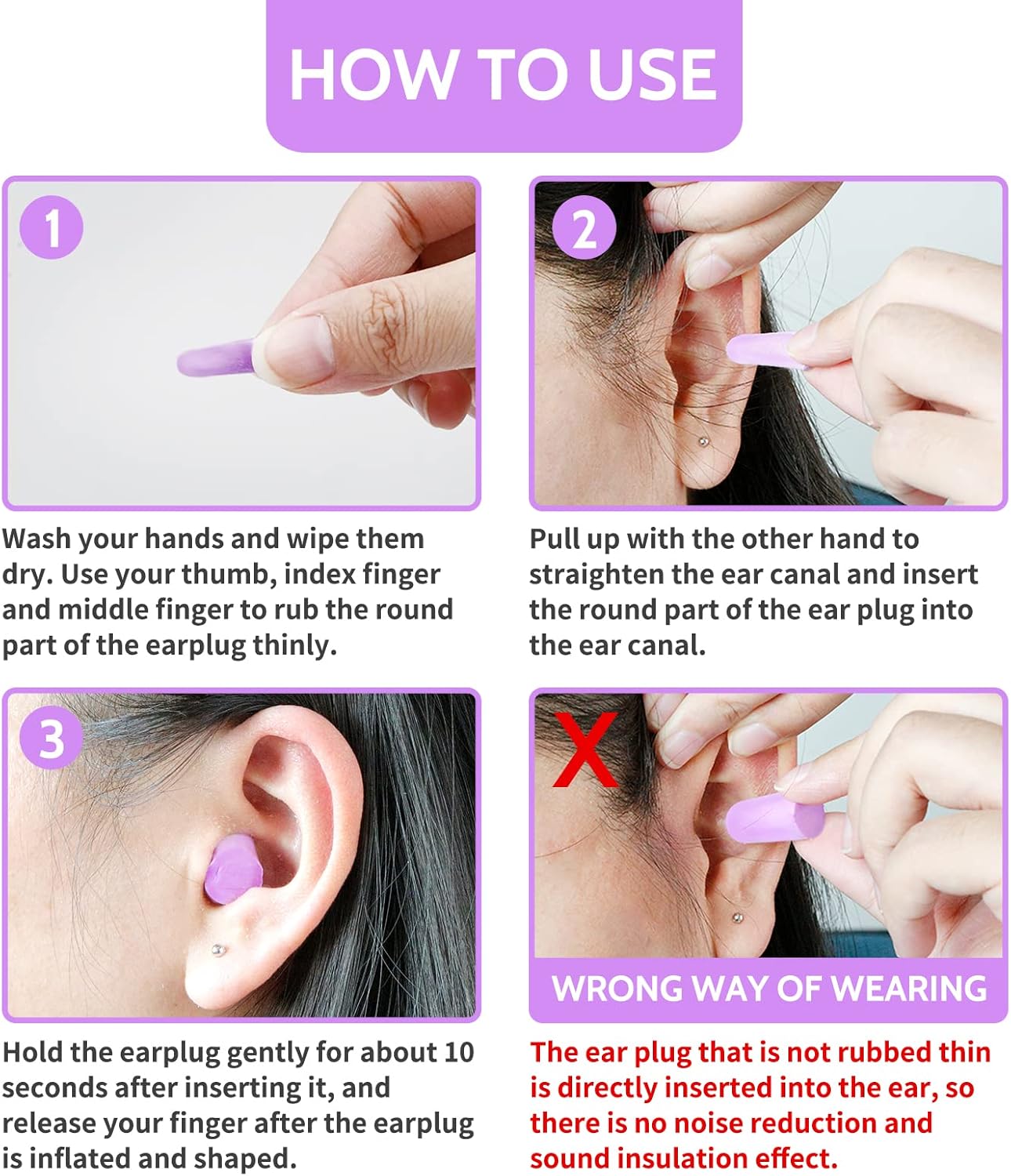 LYSIAN Ultra Soft Foam Earplugs for Sleeping, 38dB SNR Noise Reduction Ear Plugs for Snoring, Shooting, Study, Work and Travel, 60 Pairs, Purple