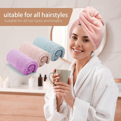 CZZXI 3 PCS Microfiber Hair Towel, Hair Wraps for Women Wet Hair, Fast Drying Hair Turban, Anti Frizz Head Towels Wrap for Curly Hair (Purple, Pink, Blue)