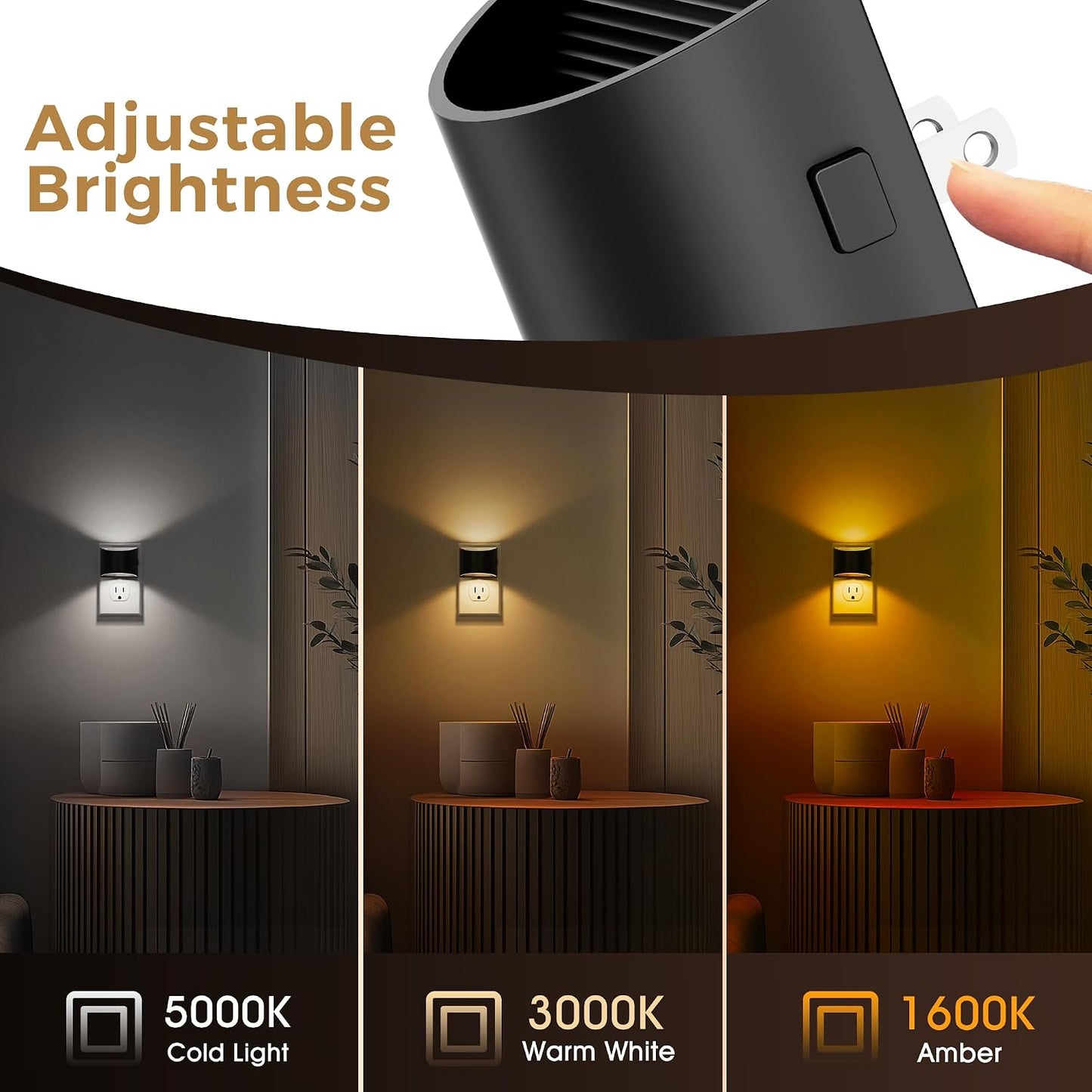 L LOHAS LED Night Light, Night Lights Plug into Wall with Dusk to Dawn Sensor, 3 Brightness Level, 2 Pack, 1600K Amber, White Housing