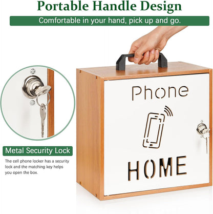 Wooden Phone Lock Box,Adjustable 33 Slots Cell Phone Holder Classroom