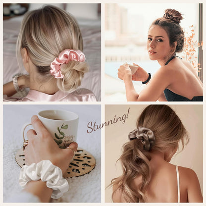 LULUSILK Silk Scrunchies for Hair Sleep, 100% Real Mulberry Silk, No Damage Hair Ties for Women and Girls, Classic Black, Pack of 3