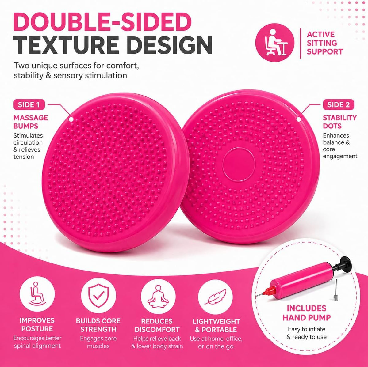 Hanstuten Wobble Seat Cushion Balance Disc - Rubber Wiggle Seat for Active Sitting, Office Desk Chair, and Core Strength Training