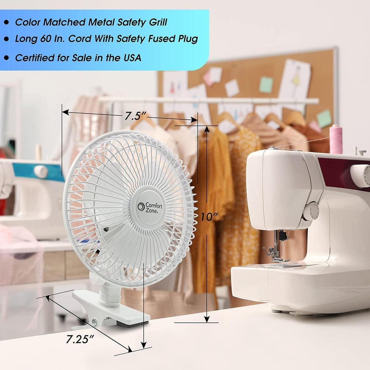 COMFORT ZONE 6-Inch 2-Speed Corded Clip-On Personal Fan - Black