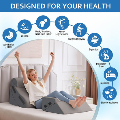 Ahpmeoa 5Pcs Wedge Pillow Set for After Surgery, Memory Foam, White/Grey