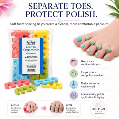ForPro Professional Collection Comfy Toe Separators, White, Pedicure, 1" W x 3.5" L, 100-Pairs