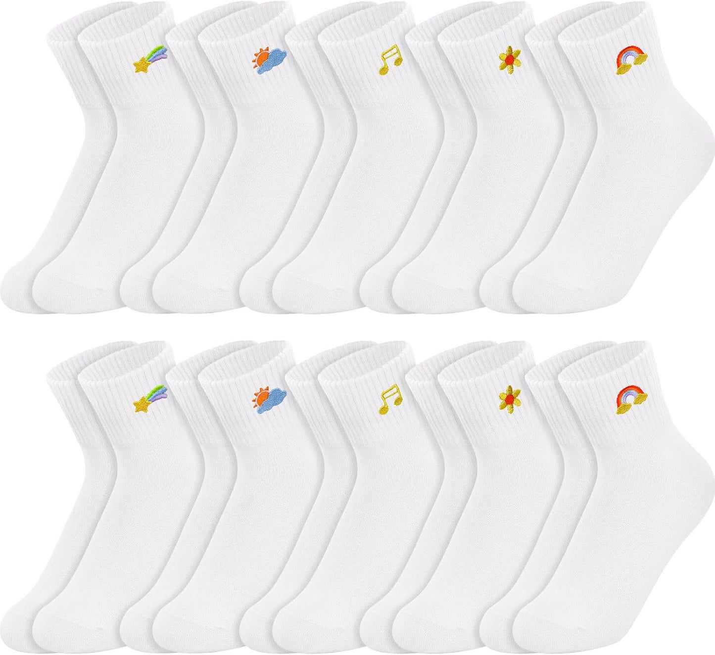 Eurzom 10 Pairs Socks Womens Crew Elastic Ankle Length Cotton Socks Aesthetic Cute Lightweight Low Cut Gifts for Women - Colors A