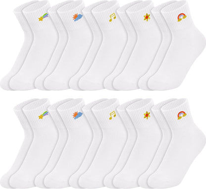 Eurzom 10 Pairs Socks Womens Crew Elastic Ankle Length Cotton Socks Aesthetic Cute Lightweight Low Cut Gifts for Women - Colors A