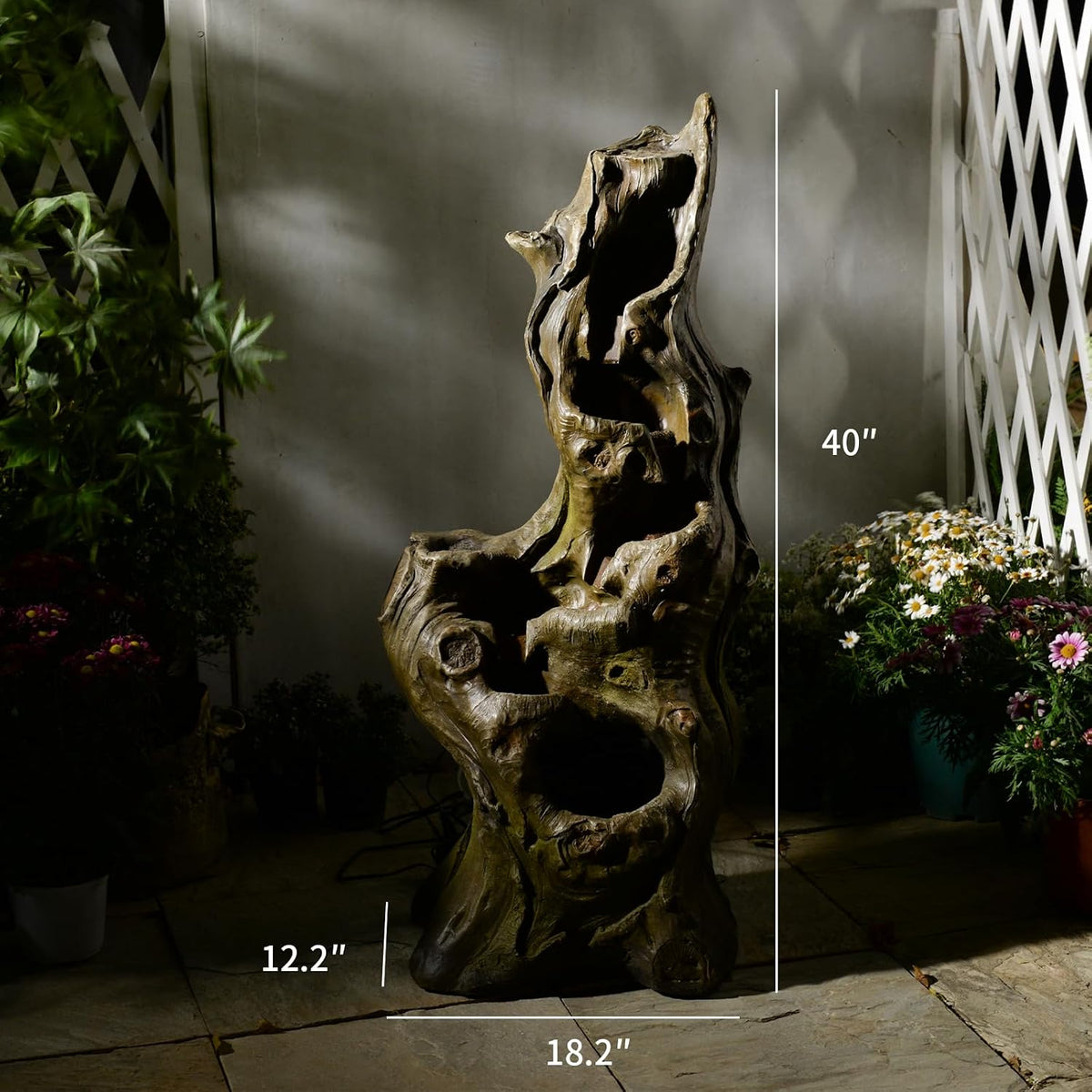 Sunlinua Water Fountain Outdoor, 5-Tier Cascading Realistic Tree Waterfall