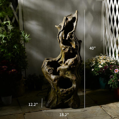 Sunlinua Water Fountain Outdoor, 5-Tier Cascading Realistic Tree Waterfall