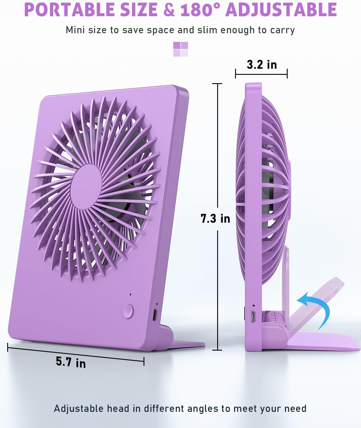 Zuvas Desk Fan Battery Operated Fan Rechargeable 180°Tilt Folding Personal Fan Ultra Quiet Small Portable 3 Speed Adjustable Strong Wind Fan For Office Bedroom Home Desktop Camping (White)