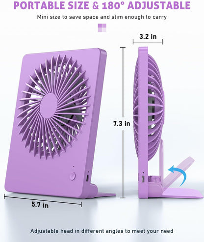 Zuvas Desk Fan Battery Operated Fan Rechargeable 180°Tilt Folding Personal Fan Ultra Quiet Small Portable 3 Speed Adjustable Strong Wind Fan For Office Bedroom Home Desktop Camping (White)