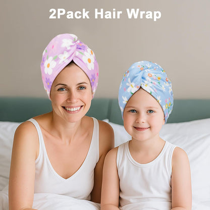 Unicorn Castle Microfiber Hair Towel for Kids 2Pack Hair Wrap Towels Absorbent Hair Drying Towel Wrap Hair Turbans for Curly Thick Hair, Pink White Strawberry