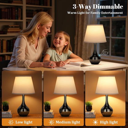 Seealle 16.1" Touch Table Lamps for Nightstand, 3-Way Dimmable Small Bedroom Lamps for Night Stands, Black Bedside Lamps for Living Room, Kids Room, End Table
