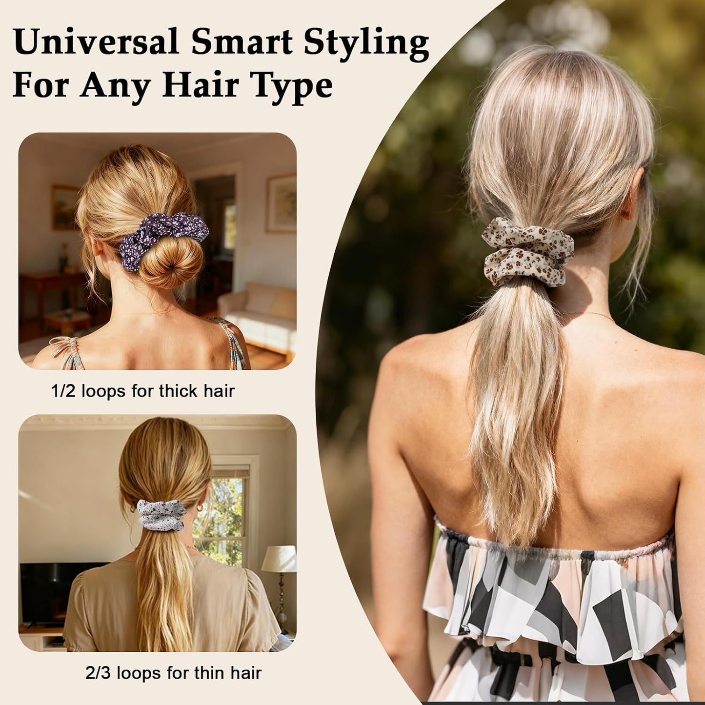 Satin Scrunchies for Women – 8PCS Blush & Brown Silk Hair Ties Set – No Crease, Frizz-Free, Gentle Elastic Hair Bands, Soft & Stylish Everyday Hair Accessories Gifts