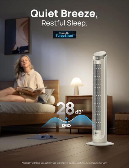DREO Tower Fan for Bedroom, 90° Oscillating Fans that Blow Cold Air, 5 Speeds, 4 Modes with 26ft/s Velocity, 12H & 28dB Quiet Timer, Remote, Touch, 40" Standing Floor Fan for Home Office, Black