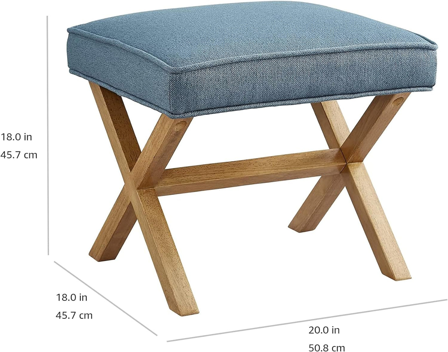 Amazon Basics Small Ottoman Foot Rest, Mid-Century Modern X Square Polyester Foot Stool, Linen, Ivory White, 18" D x 19.8" W x 18.3" H