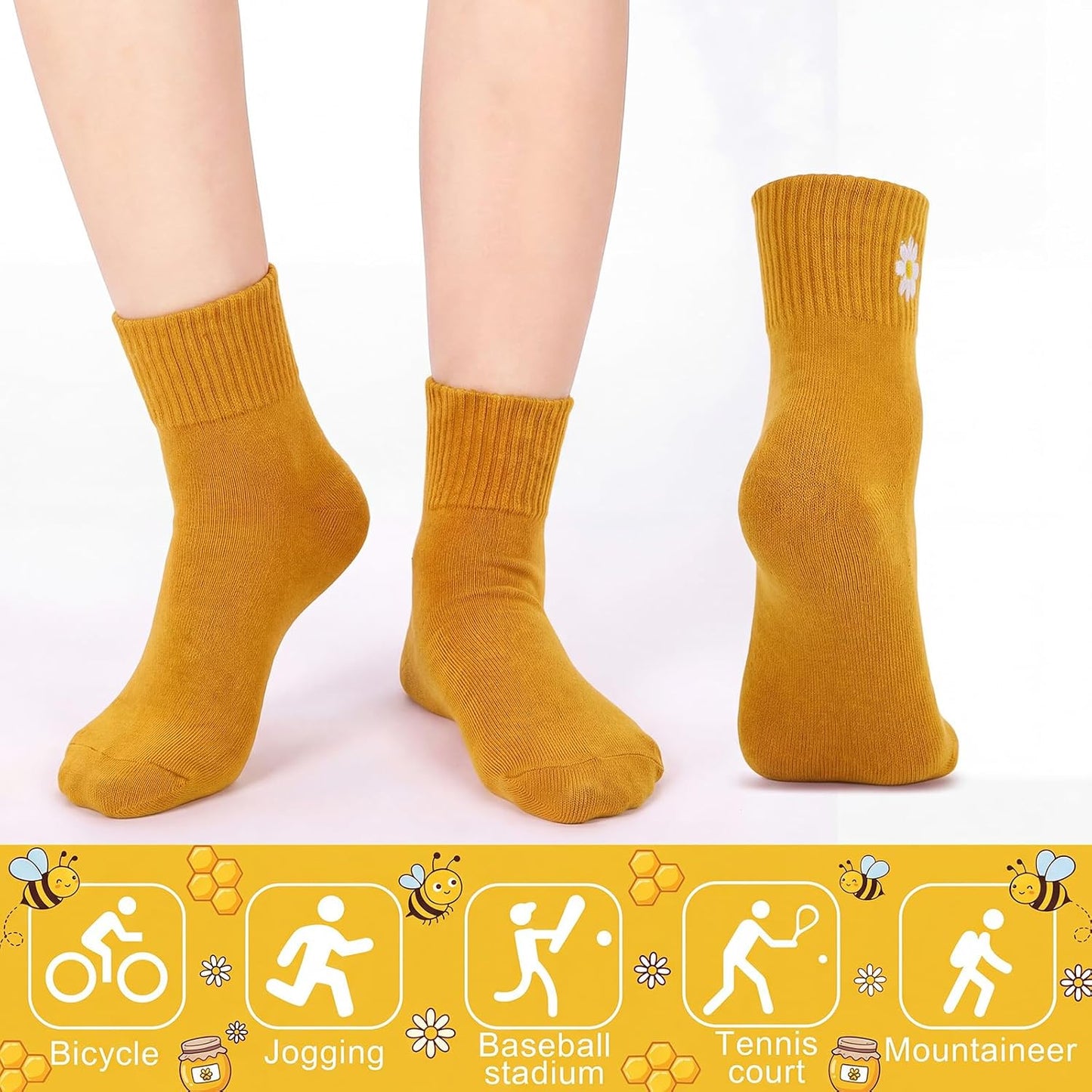 Eurzom 10 Pairs Socks Womens Crew Elastic Ankle Length Cotton Socks Aesthetic Cute Lightweight Low Cut Gifts for Women - Colors A
