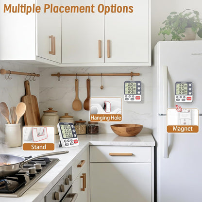 Digital Dual Kitchen Timer, 3-Channel Magnetic Countdown Timer for Cooking