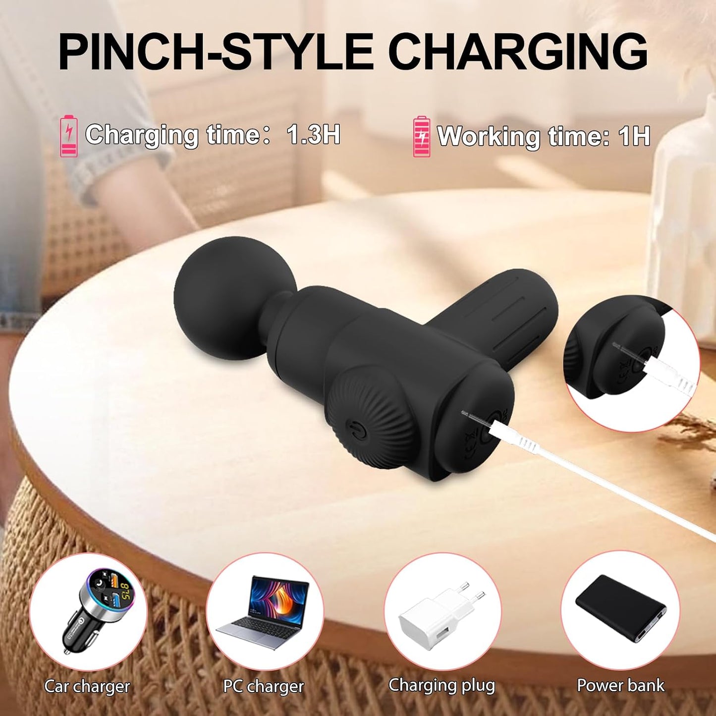 Mini Powerful Massager for Women, Handheld Deep Tissue Massager for Back, Neck & Muscle Pain Relief, Waterproof Portable with 10 Vibration Modes.(Black)