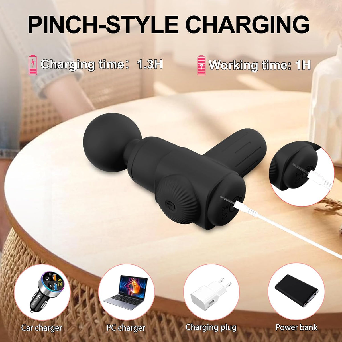 Handheld Massager for Women, Mini Powerful Deep Tissue Massager for Back, Neck & Muscle Pain Relief, Waterproof Portable with 10 Vibration Modes.(Black)