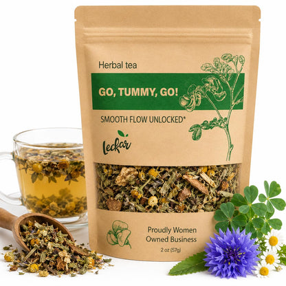 Leckar Go Tummy Go Herbal Tea – Natural Digestive Support & Bloating Relief – Gentle Detox & Regularity Blend with Senna, Fennel & Dandelion – Caffeine-Free – 2 oz
