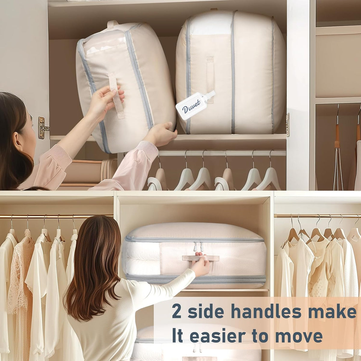 DIMJ Comforter Storage Bag - Blanket Storage Organizer Compression Bags, Large Capacity Ultra Space Saving Self Compression Organize for Bedding, Pillow, Duvet, Sheet Storage with Zipper Window