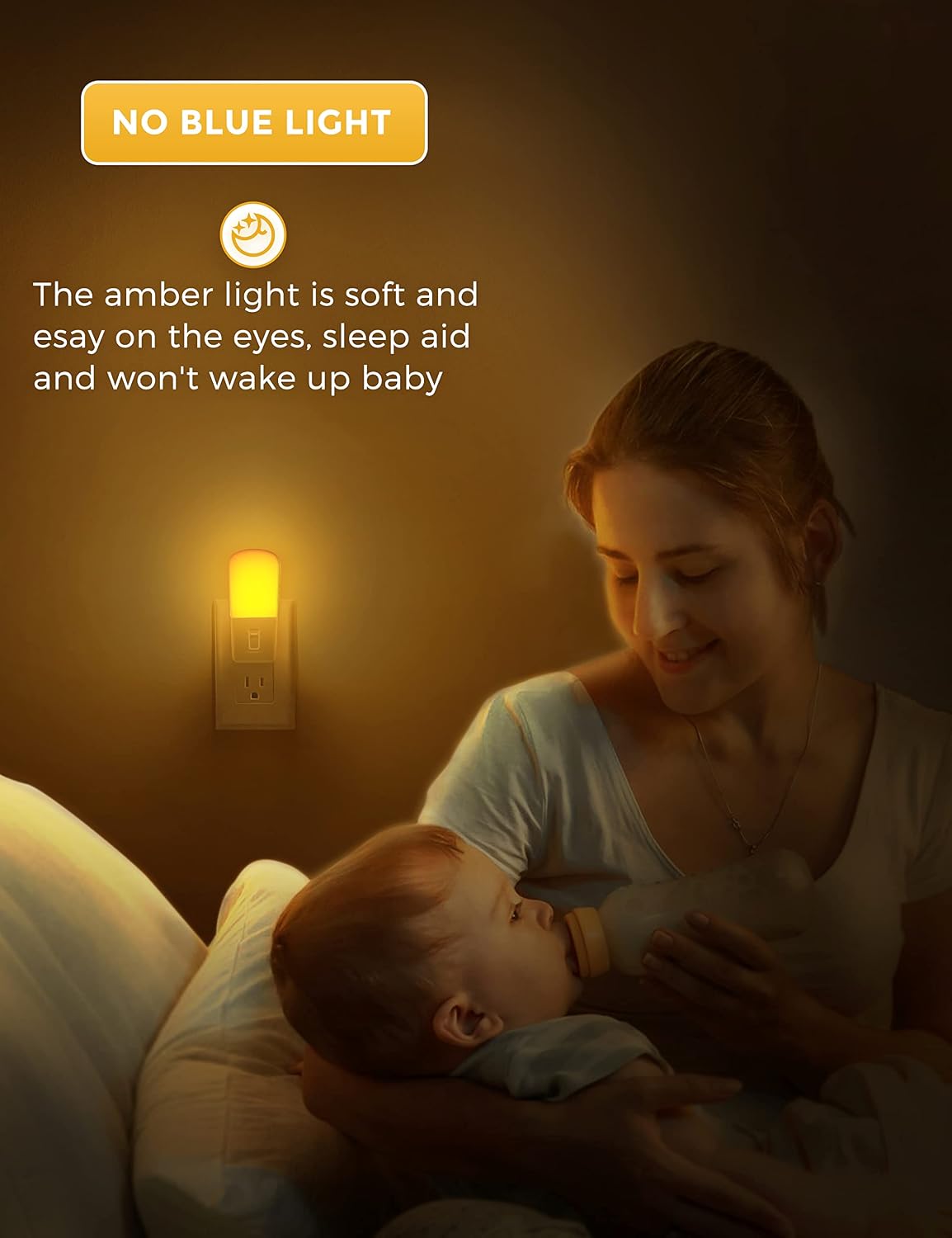 L LOHAS LED Amber Night Light, Dimmable Plug in Yellow Night Light with Dusk to Dawn Sensor, Kids Night Lights for Bedroom, 5-80LM Suit for Nursery, Hallway, Stairway,Bedroom, Bathroom, 2Pack