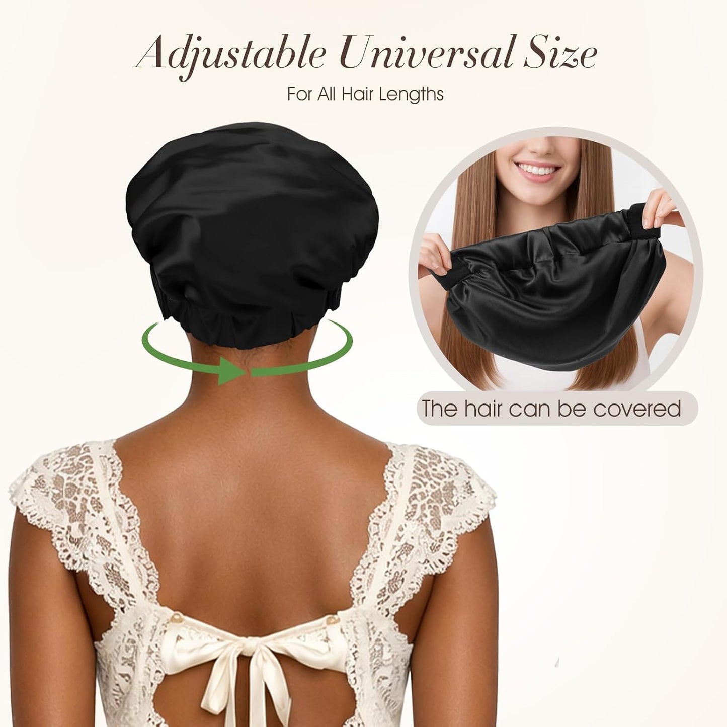 LC-dolida Satin Silk Bonnet for Sleeping Women Men, 2-in-1 Adjustable Hair Bonnet for Curly & Natural with Sleep Mask, Reduce Frizz, Lock in Moisture, Prevent Breakage and Tangles(Black)